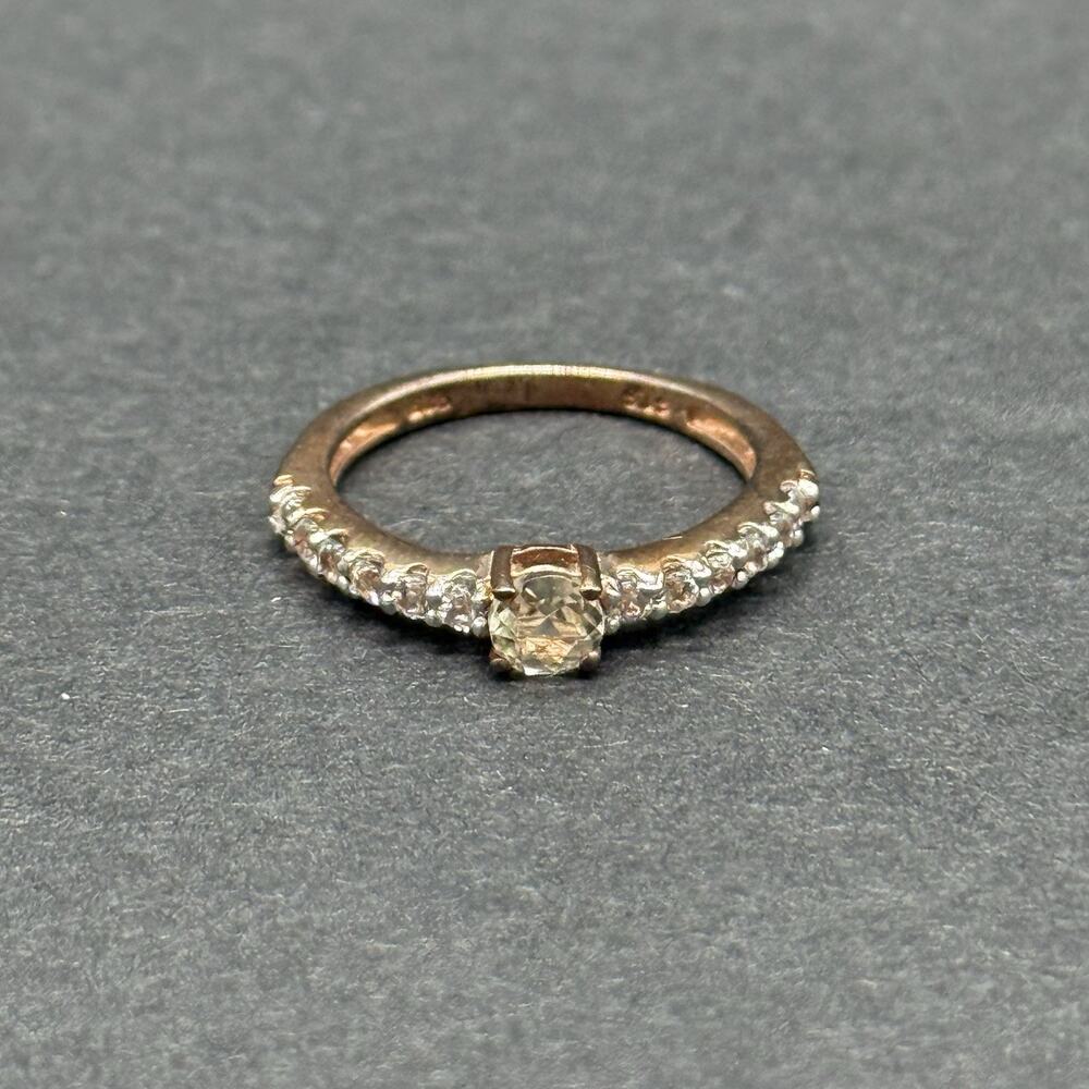 STS Signed 925 Sterling Silver Rose Gold Plated Round Cut Solitaire Ring Size 5